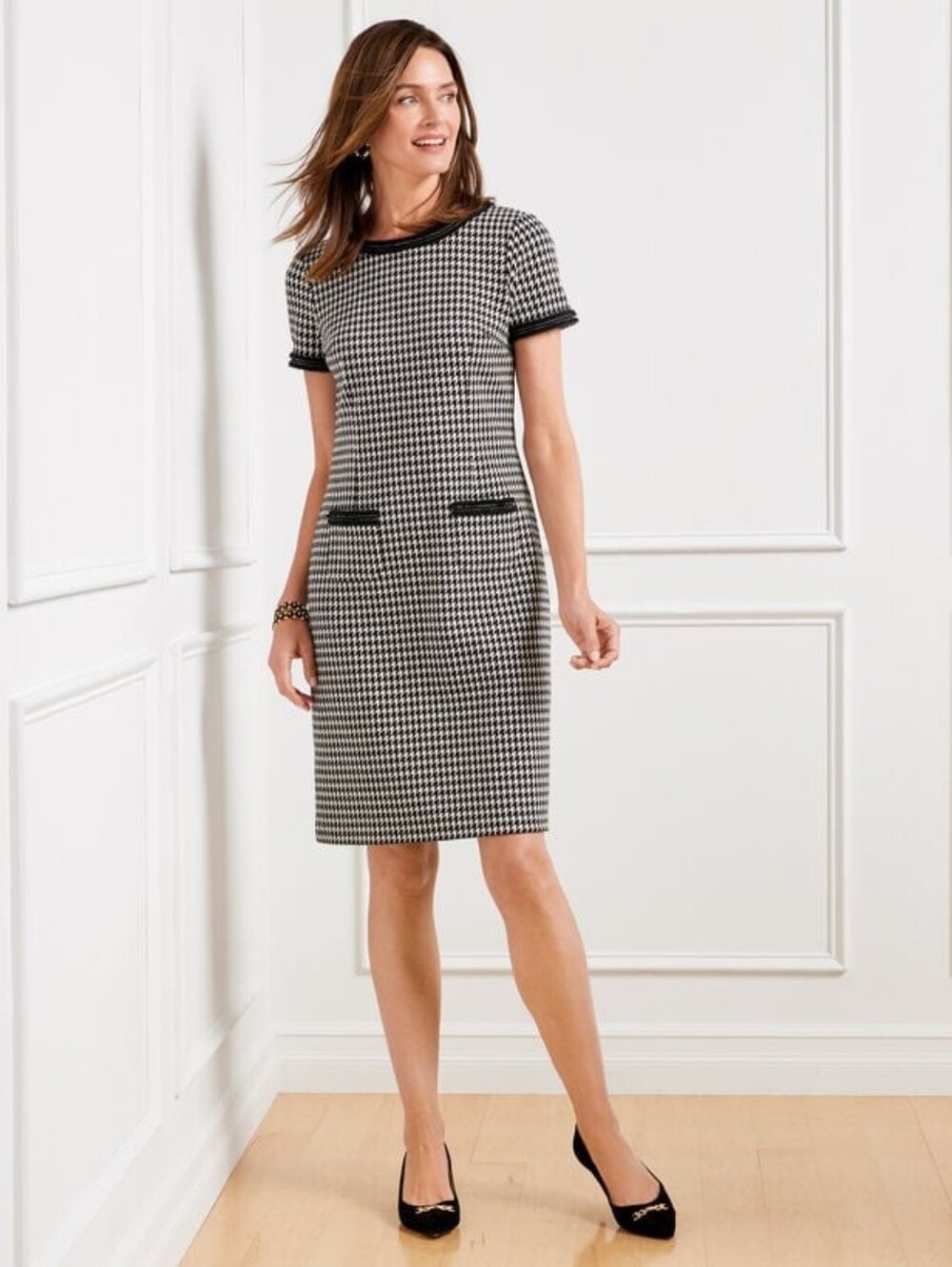 NWT Talbots Houndstooth Knit A-Line Silhouette Dress Size 16 Feminine Romantic